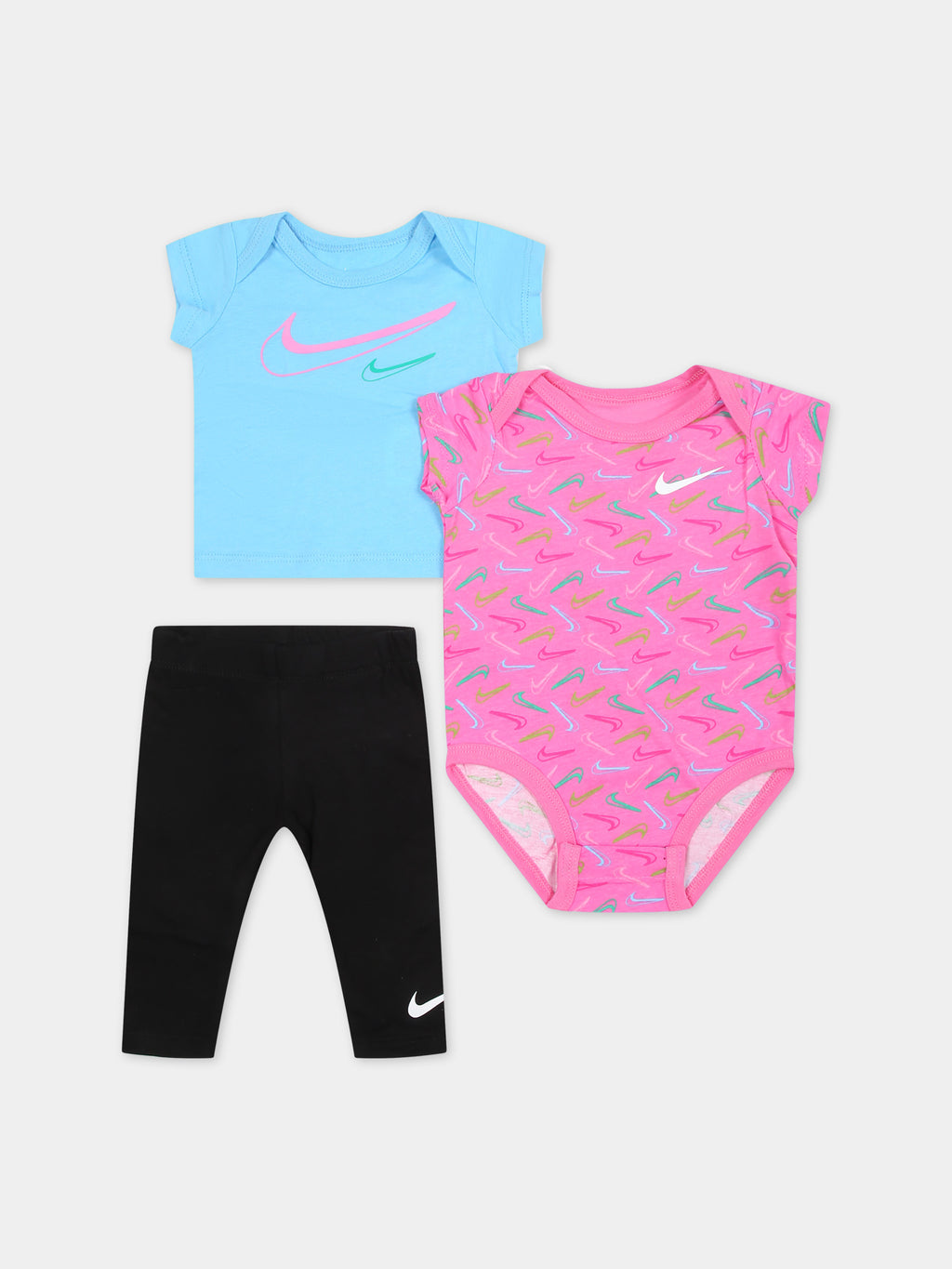 Multicolor suit for baby girl with swoosh